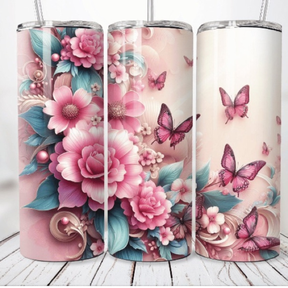 Floral and Butterfly Tumbler Set